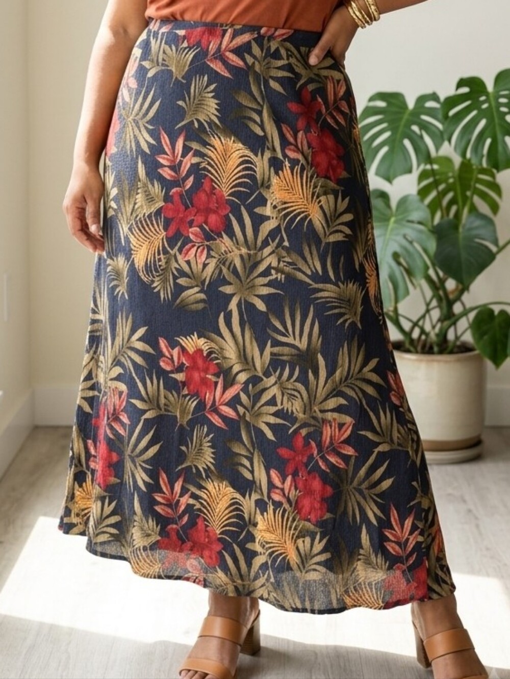 Vintage Laura Plus Size Floral Black Red Cottagecore Prairie Maxi Skirt Size 20